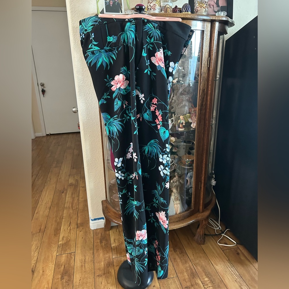Banana Republic Floral Black Wide-Leg Pants